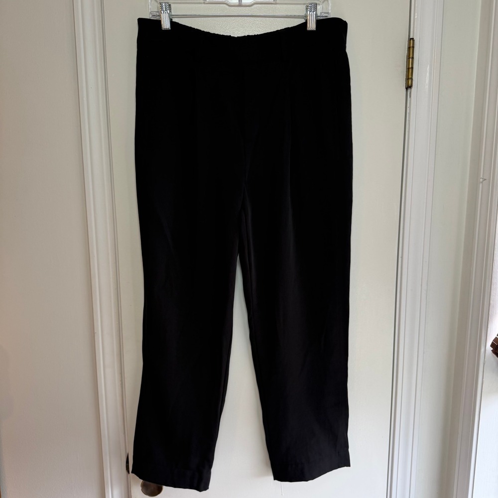 Vince Women Black Polyester Elastic‎ Waist Pleated Front Pants Size M